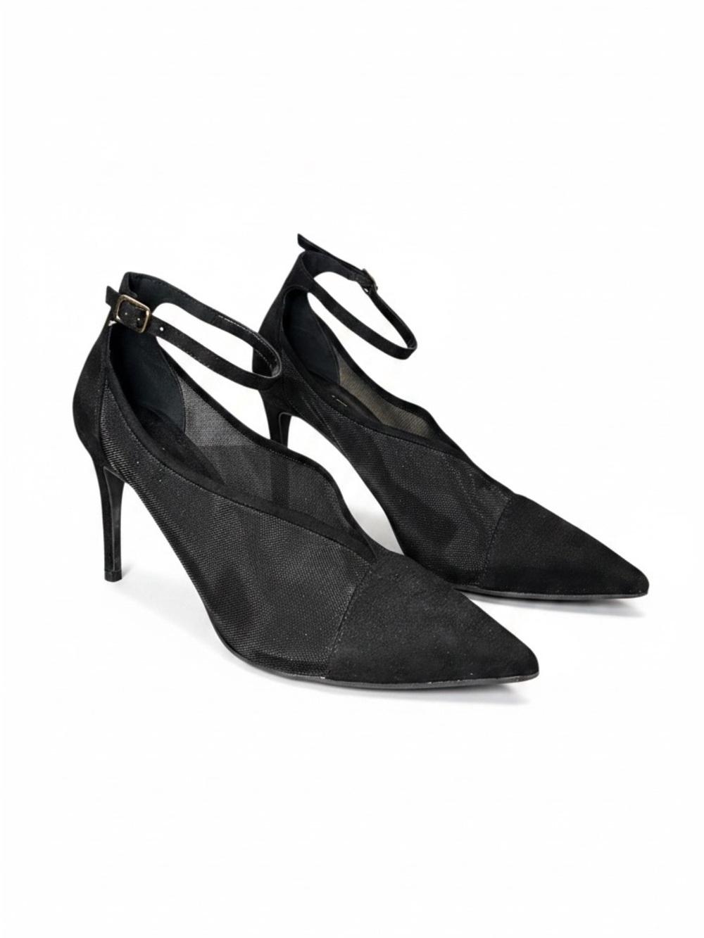 le chateau Black Pointed Ankle-Strap Stiletto Heels size 7